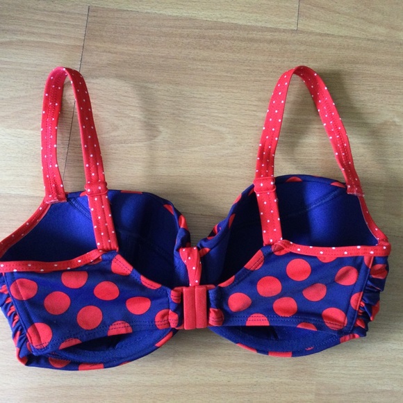 Curvy Kate Bikini Top 30FF Plain Sailing Navy Red Polka Dots Padded - Picture 2 of 8